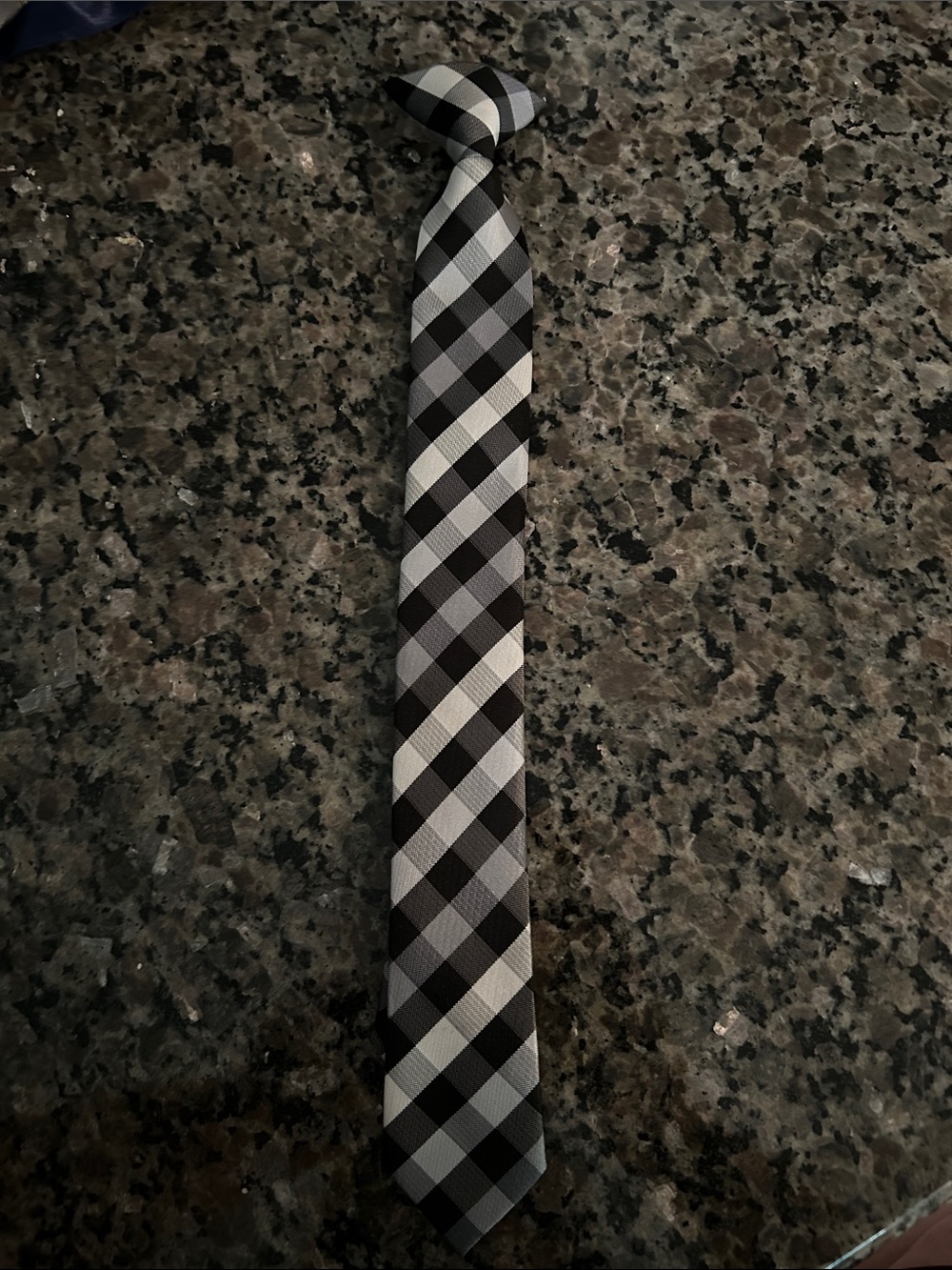 Kids clip on  Black and White Check Slim Tie - Unbranded